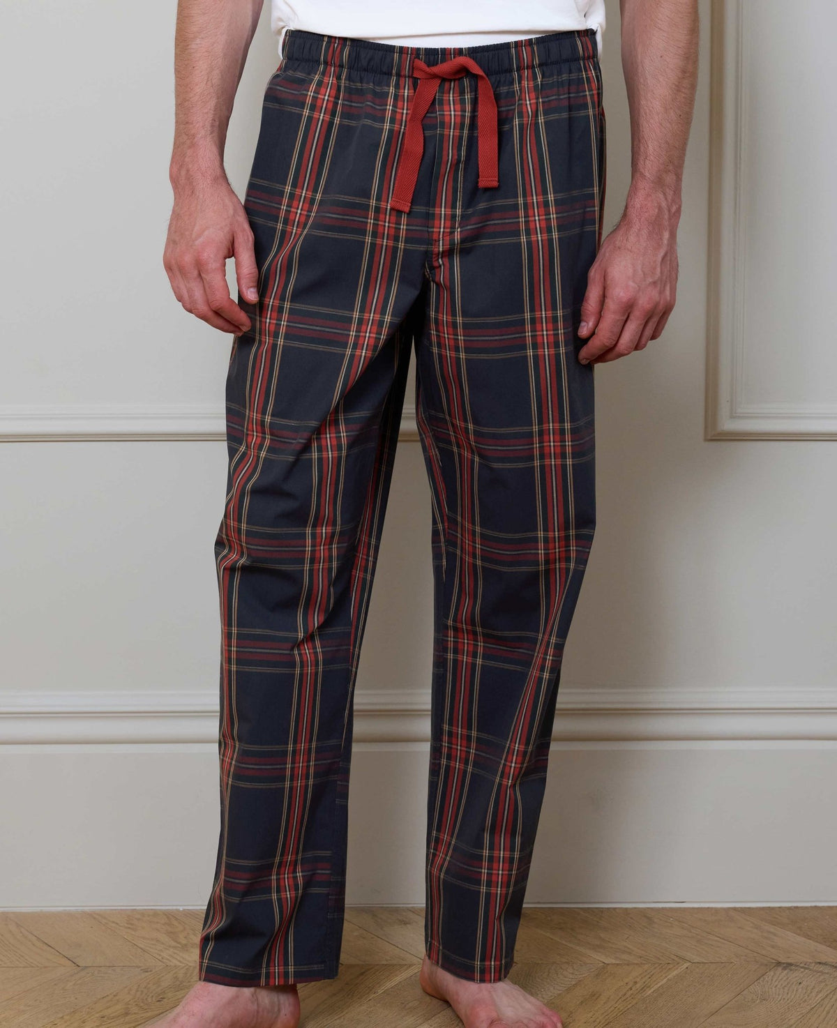 Navy Red Cotton Check Lounge Pants