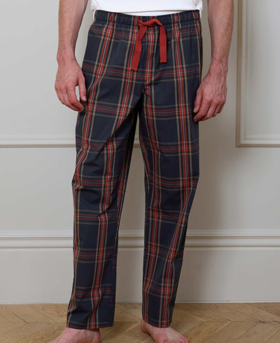 Navy Red Cotton Check Lounge Pants