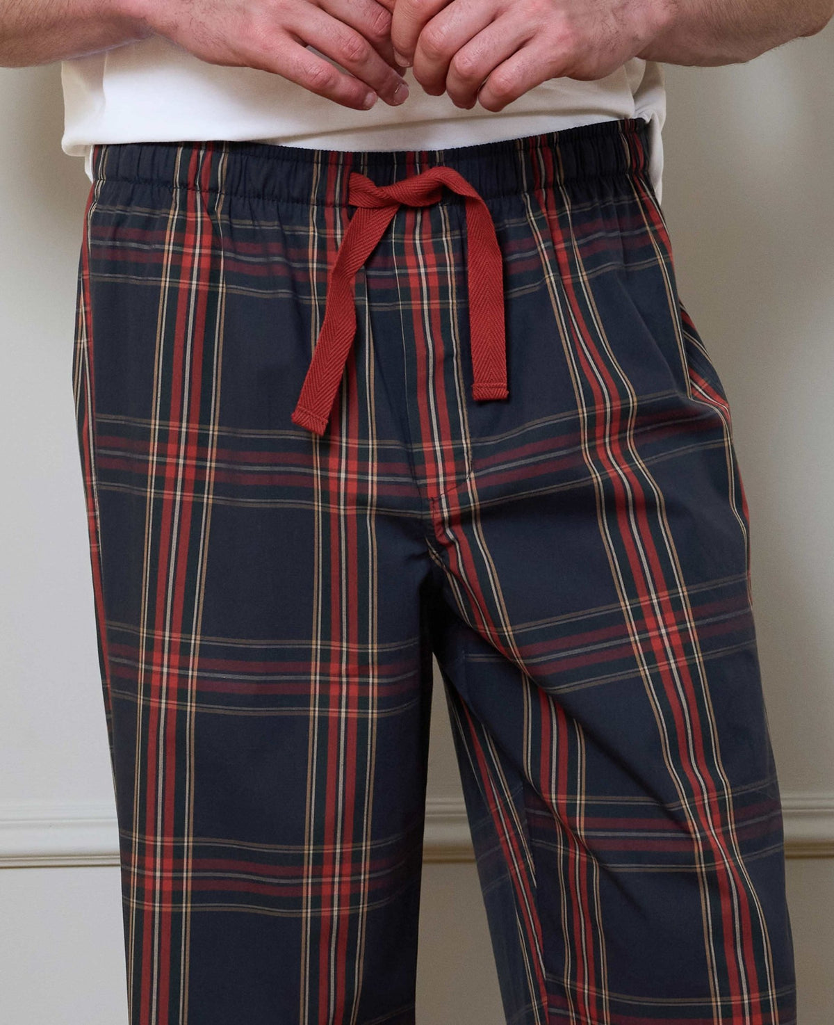 Navy Red Cotton Check Lounge Pants