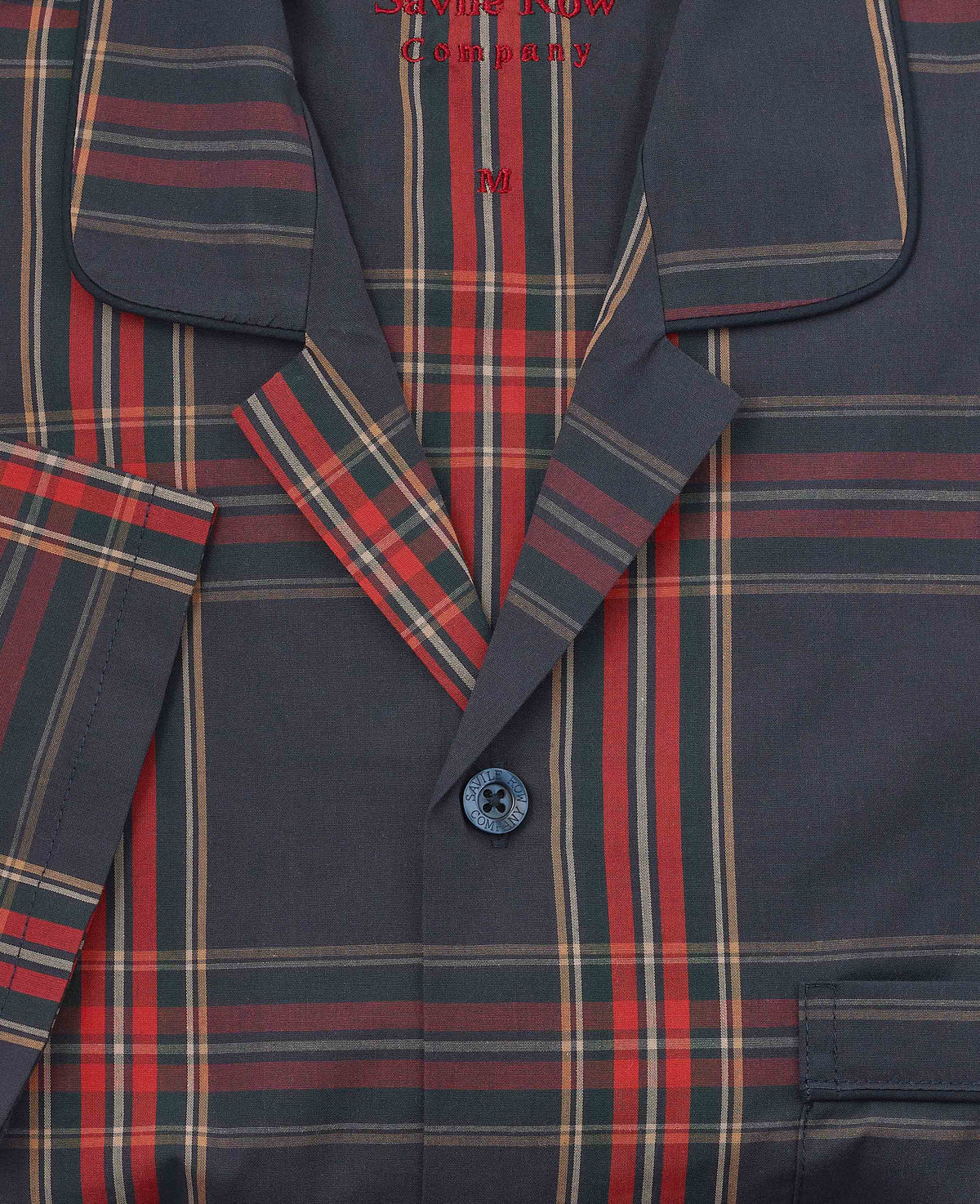 Navy Red Cotton Revere Collar Check Pyjamas