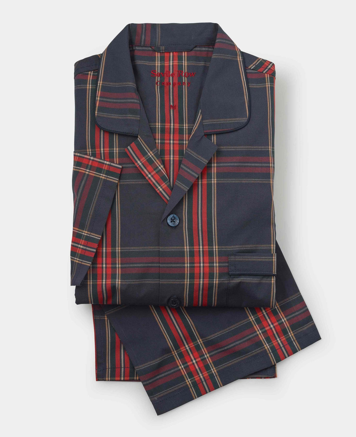 Navy Red Cotton Revere Collar Check Pyjamas