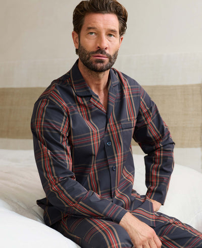 Navy Red Cotton Revere Collar Check Pyjamas