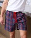 Navy Red Cotton Window Check Lounge Shorts