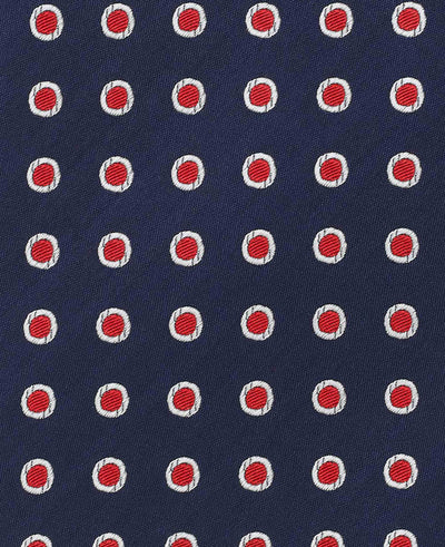 Navy Red Polka Dot Seven Fold Silk Tie