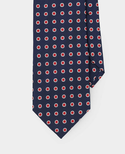 Navy Red Polka Dot Seven Fold Silk Tie
