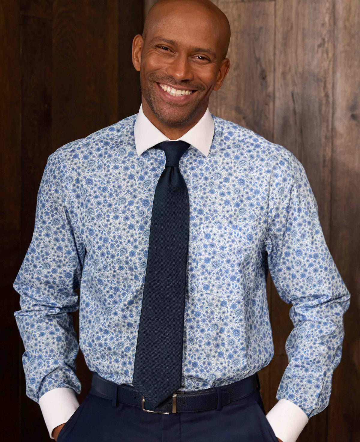 Men's Navy Silk Tie model shot