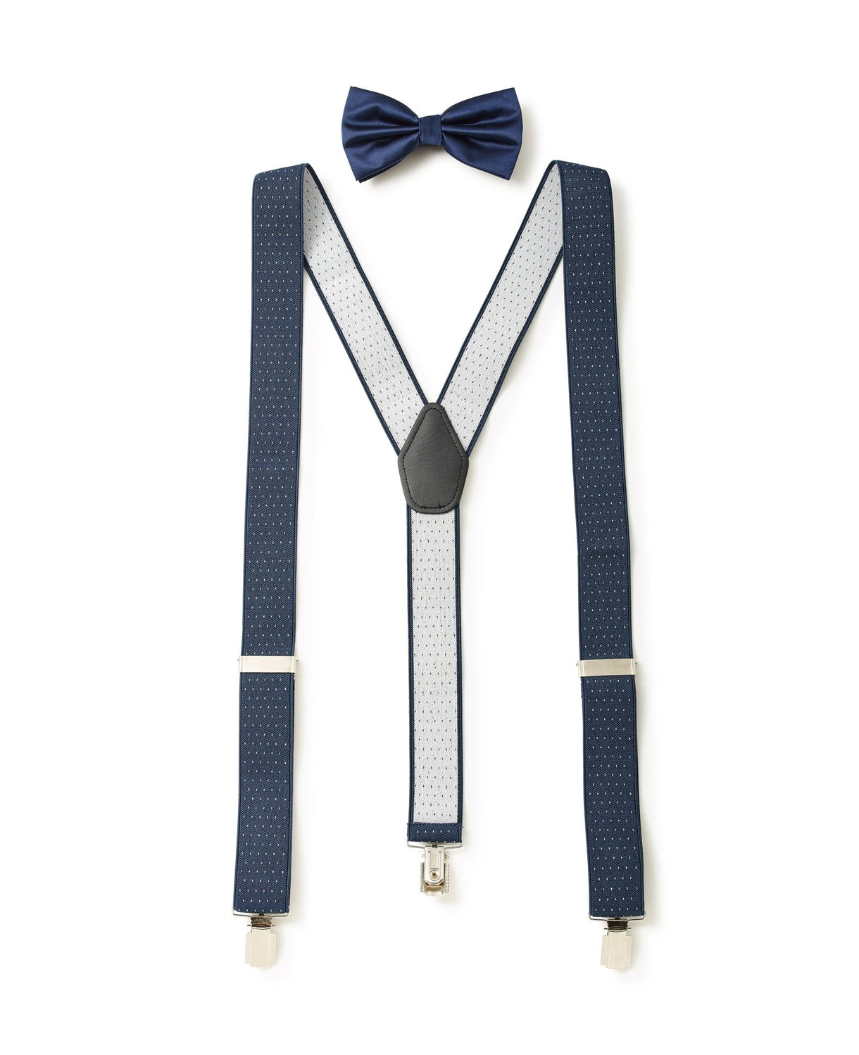 Men's Navy And White Spotted Braces And Bow Tie Set