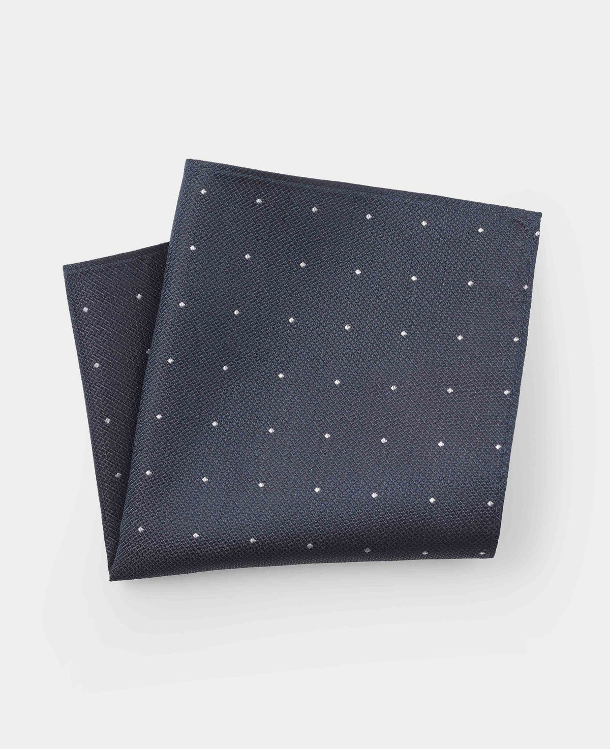 Men's Navy Spotted Silk Pocket Square folded