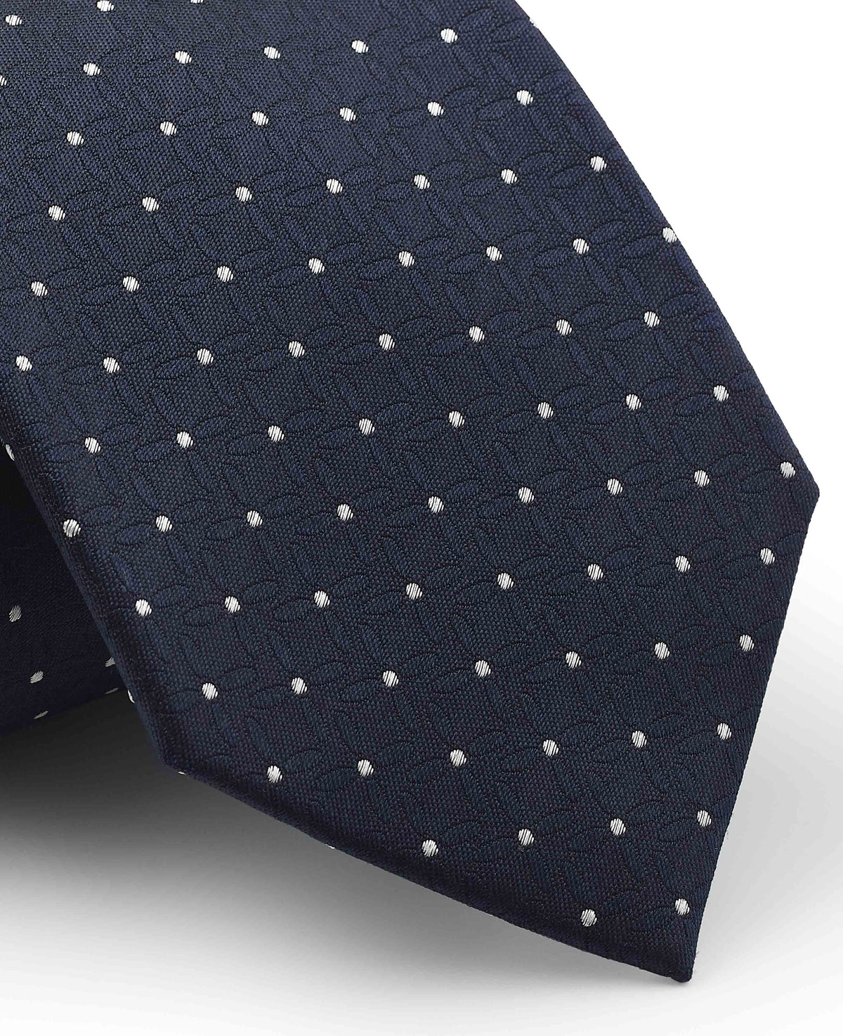 Men's Navy Spotted Silk Tie pattern detail