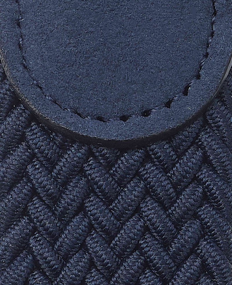 Men's Navy Stretch Woven Belt With Suede Tip fabric detail