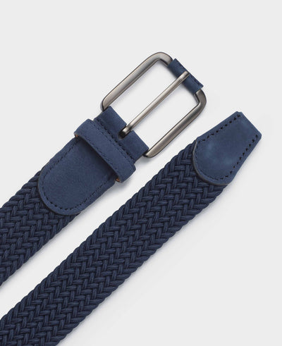 Men's Navy Stretch Woven Belt With Suede Tip flat view