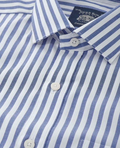 Navy Stripe Cotton Poplin Classic Fit Formal Shirt - Single Cuff