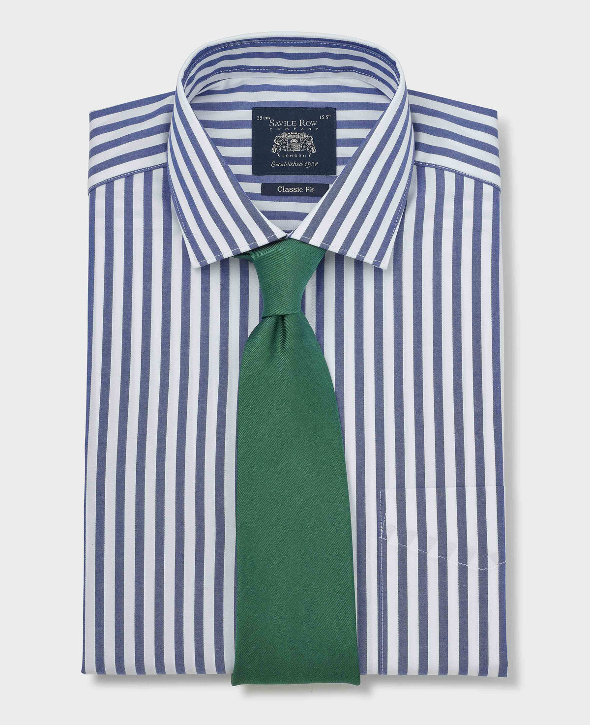 Navy Stripe Cotton Poplin Classic Fit Formal Shirt - Single Cuff