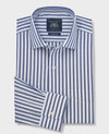 Navy Stripe Cotton Poplin Classic Fit Formal Shirt - Single Cuff