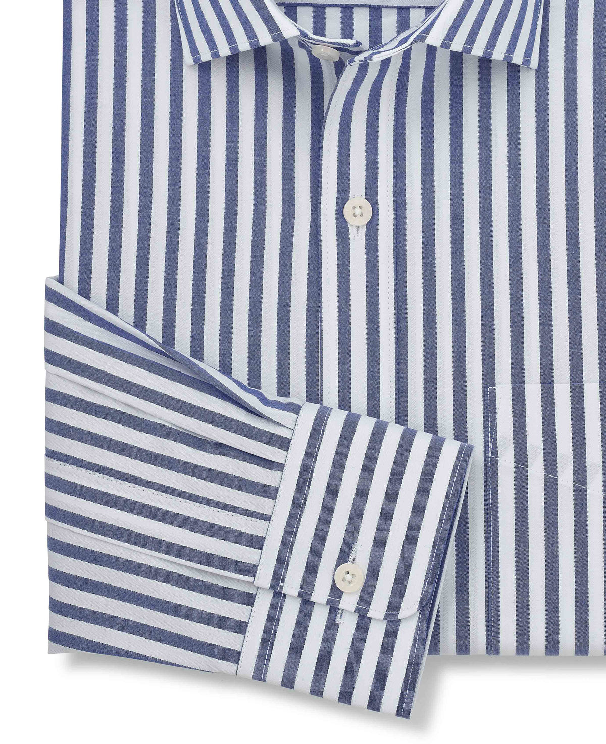 Navy Stripe Cotton Poplin Classic Fit Formal Shirt - Single Cuff