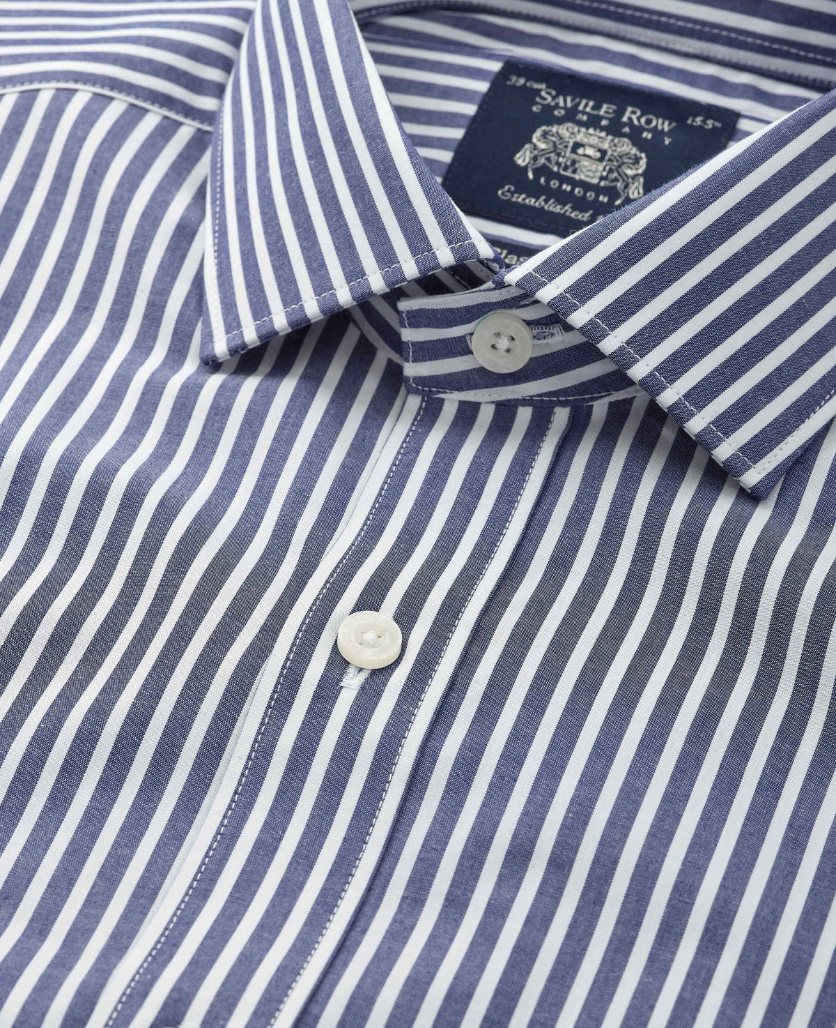 Navy Stripe Cotton Poplin Classic Fit Formal Shirt - Single Cuff