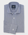 Navy Stripe Cotton Poplin Classic Fit Formal Shirt - Single Cuff