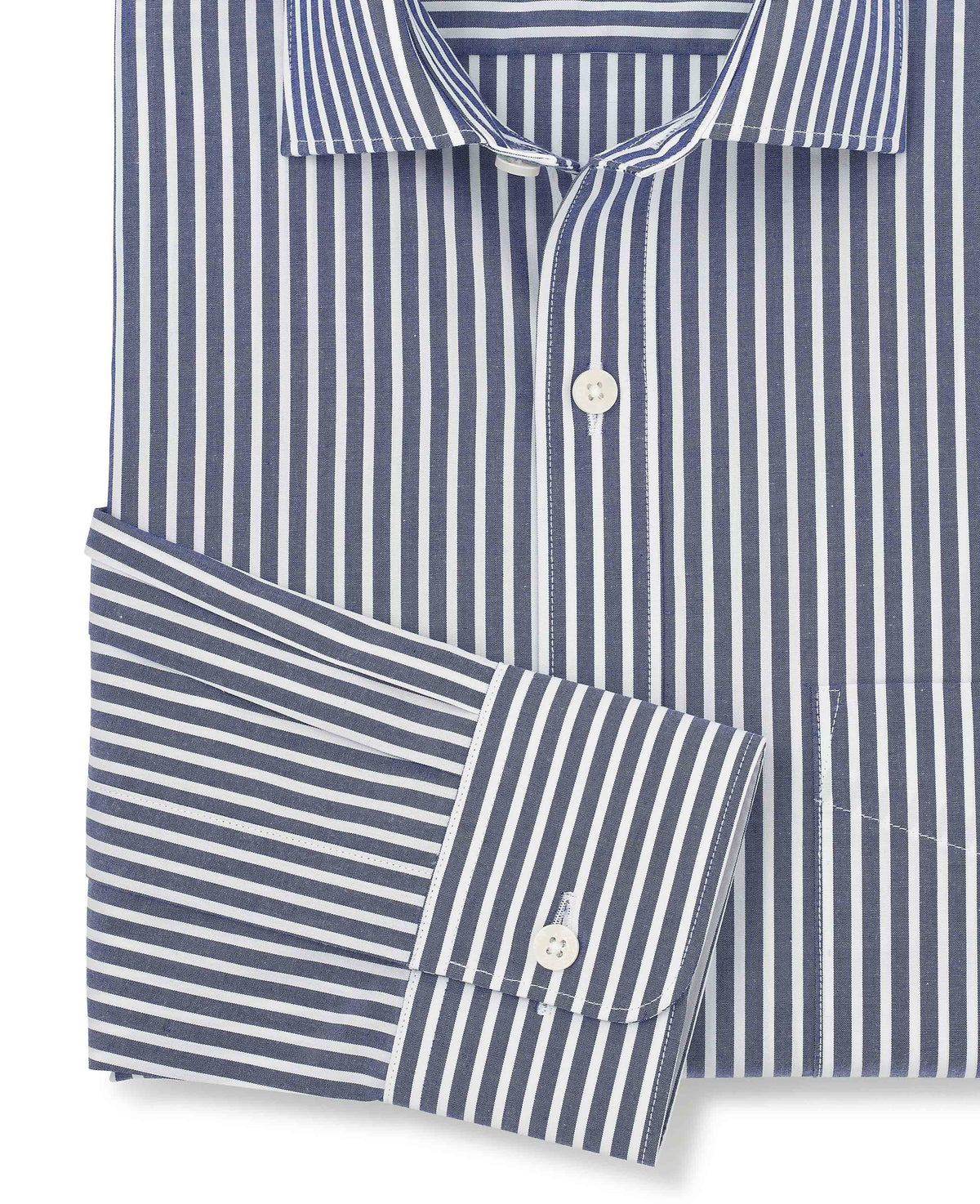 Navy Stripe Cotton Poplin Classic Fit Formal Shirt - Single Cuff