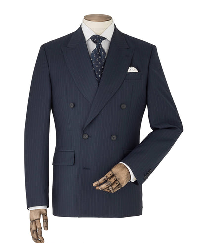 Men's Navy Stripe Double-Breasted Suit Jacket