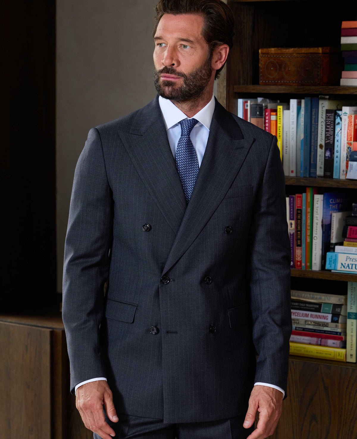 Navy Stripe Double-Breasted Suit
