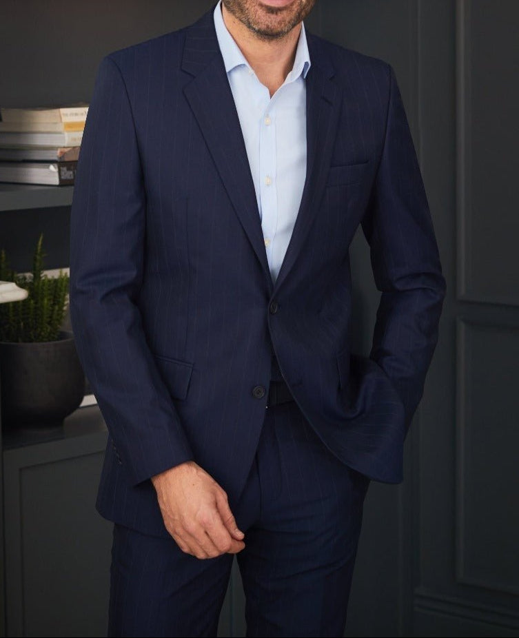 Navy Stripe Tailored Suit Jacket
