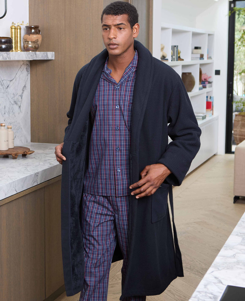 Navy Super Soft Waffle Effect Dressing Gown