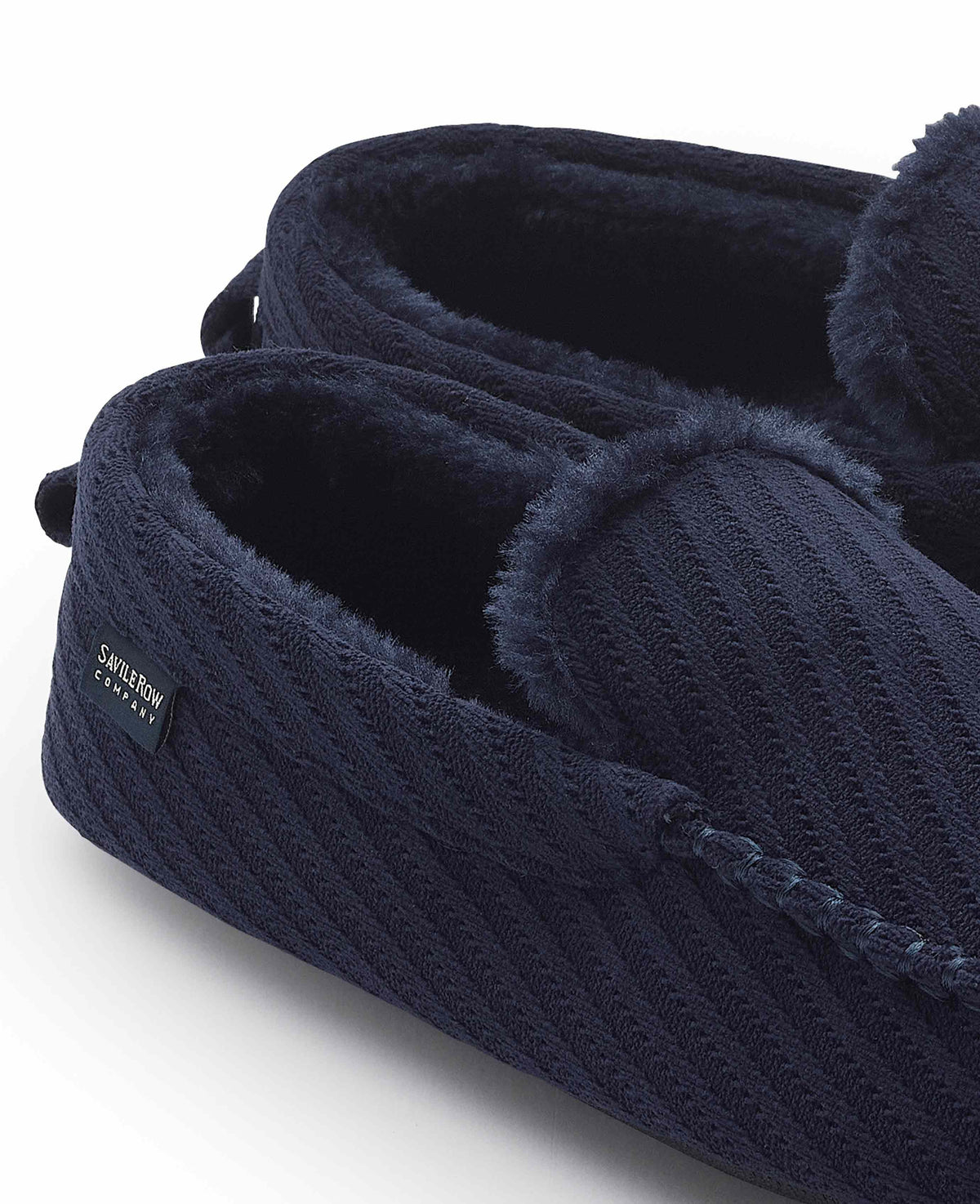 Navy Textured Stripe Moccasin Slippers