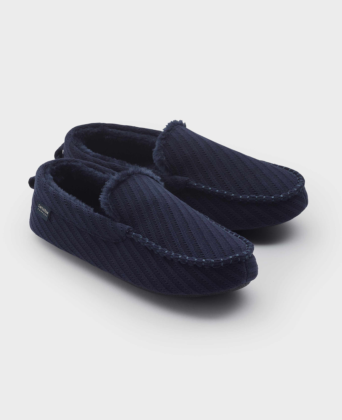 Navy Textured Stripe Moccasin Slippers