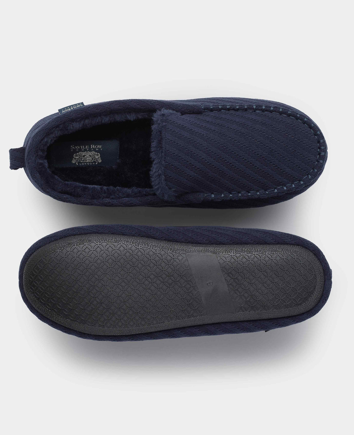 Navy Textured Stripe Moccasin Slippers