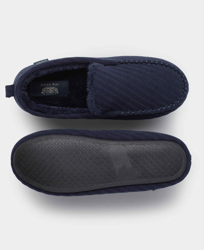 Navy Textured Stripe Moccasin Slippers