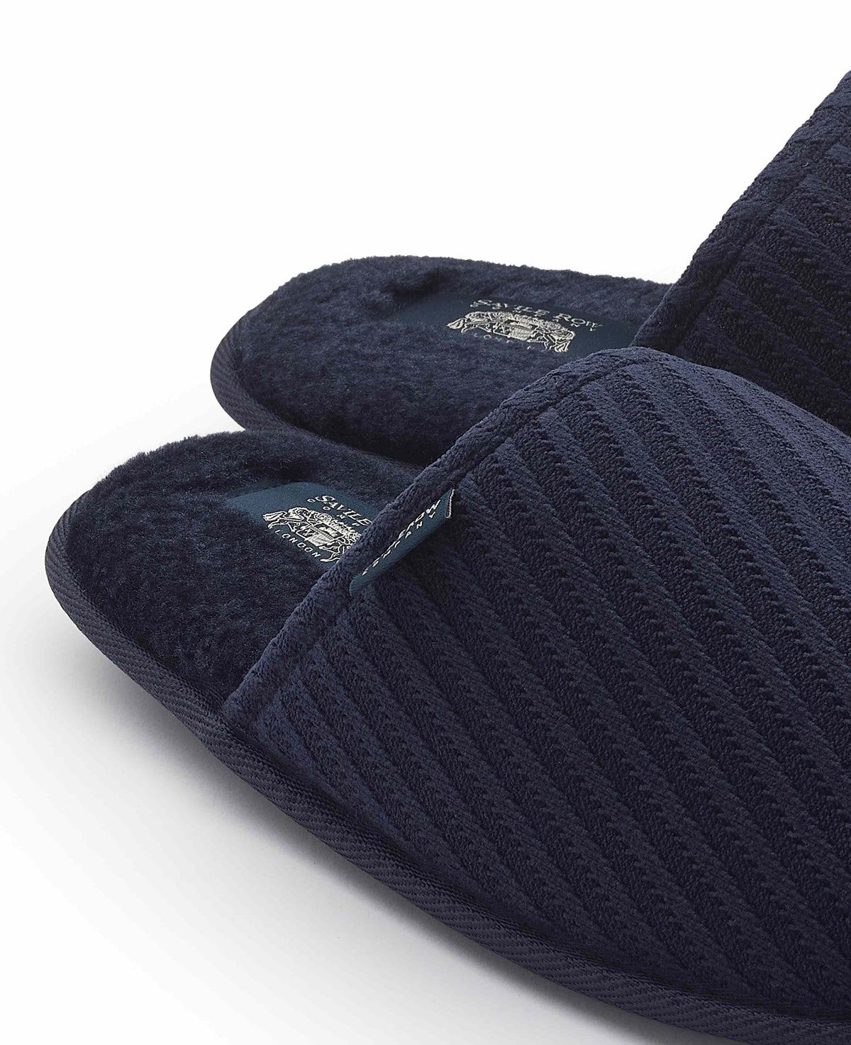 Navy Textured Stripe Mule Slippers