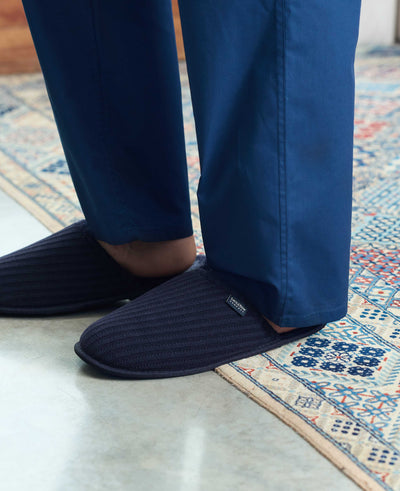 Navy Textured Stripe Mule Slippers