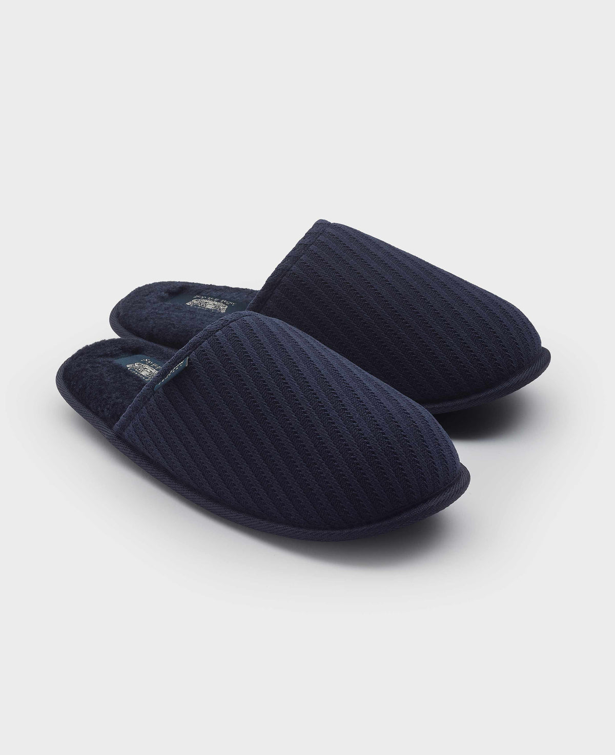 Navy Textured Stripe Mule Slippers