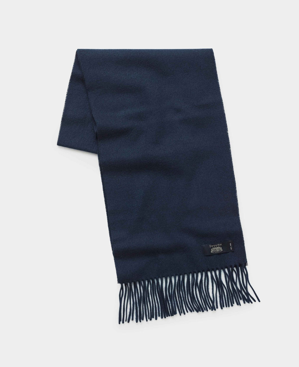 Men's Navy Virgin Wool Fringed Scarf folded shot
