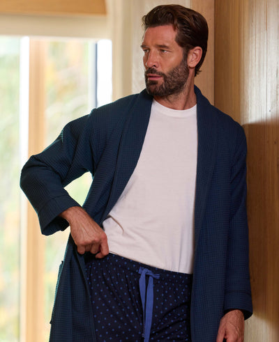 Navy Cotton Waffle Dressing Gown