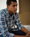 Navy White Brushed Cotton Check Classic Fit Casual Shirt