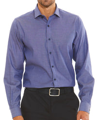 Men's Navy White Cotton Dobby Slim Fit Casual Shirt