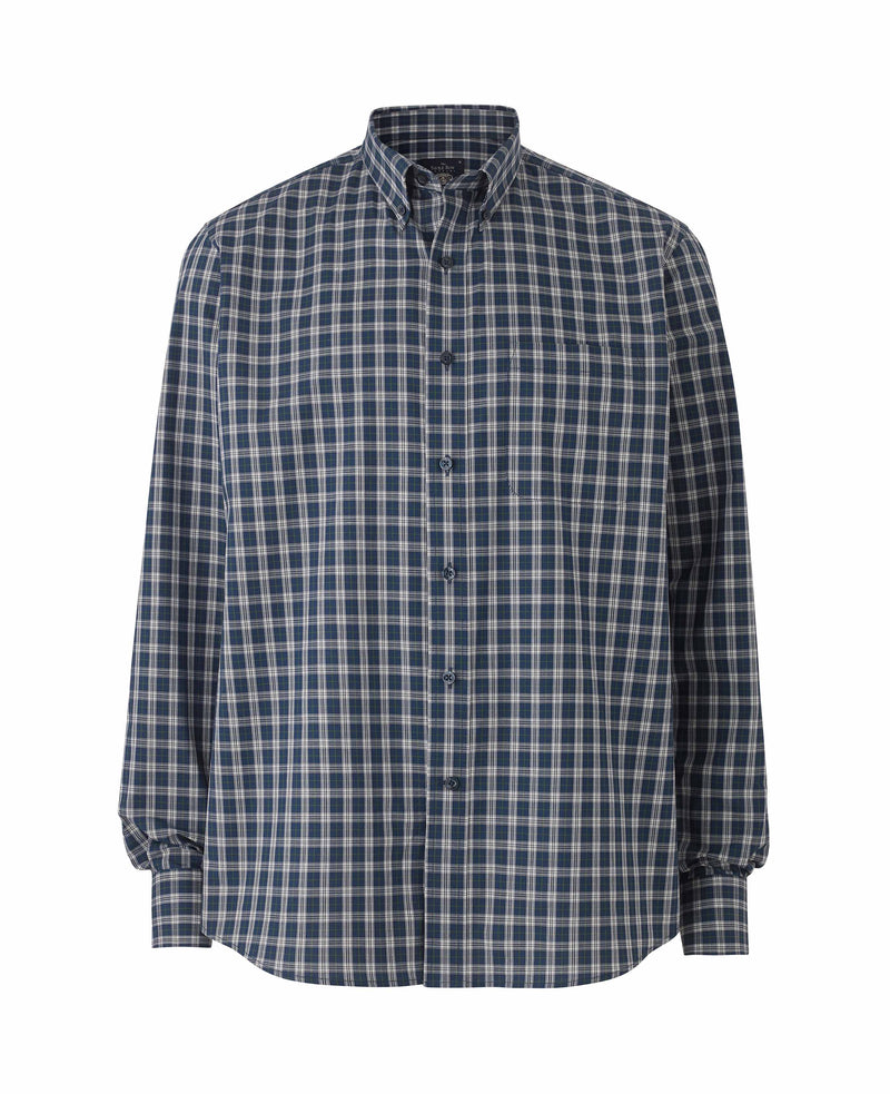 Navy White Green Check Classic Fit Casual Shirt On Mannequin