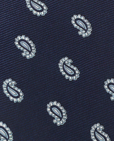 Navy White Paisley Silk Tie