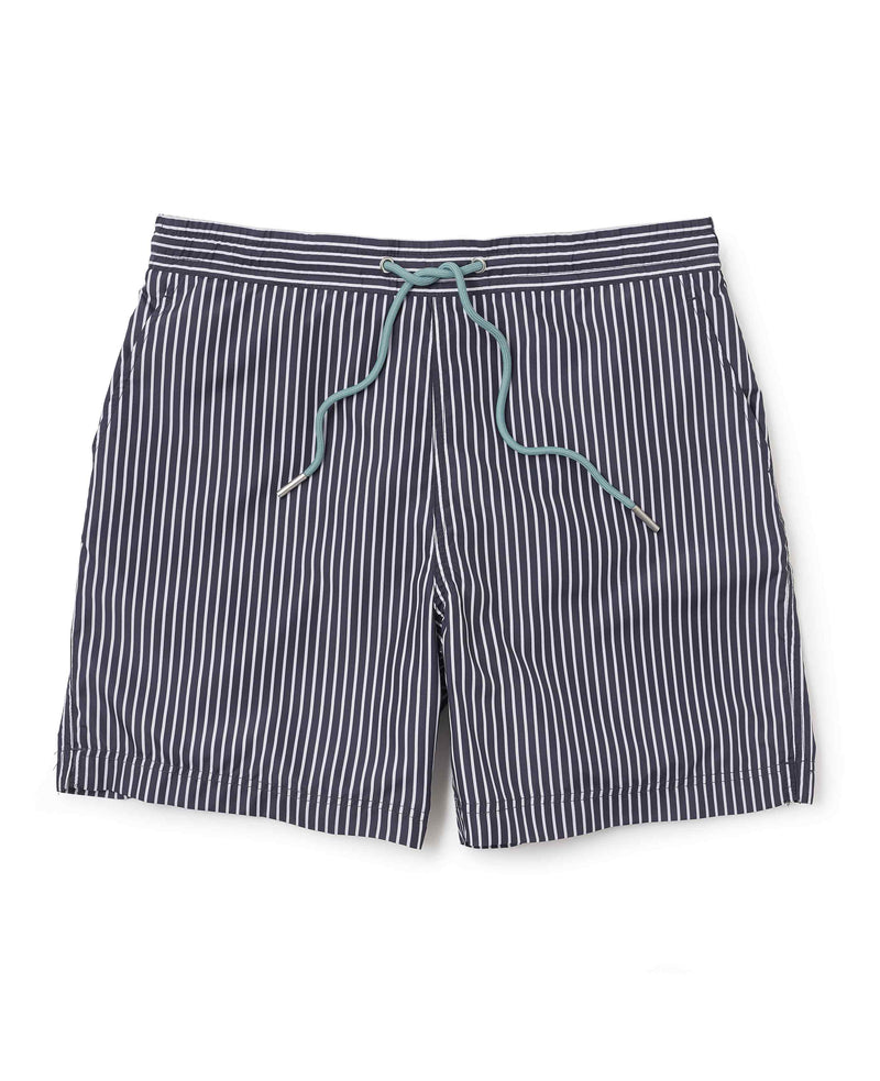 Men's Navy Stripe Recycled Swim Shorts