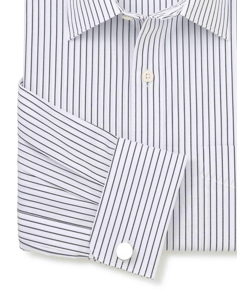 Men's Navy White Stripe Cotton Classic Fit Formal Shirt With Double Cuffs sleeve detail