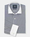 Navy White Stripe Cotton Poplin Classic Fit Winchester Formal Shirt - Double Cuff