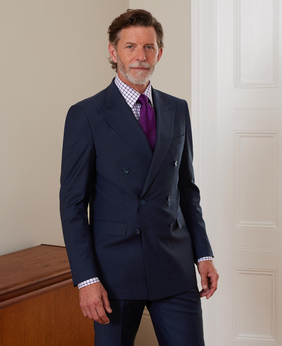 Mens Classic Double Breasted Luxury Wool Feel Suit in Navy main image 0