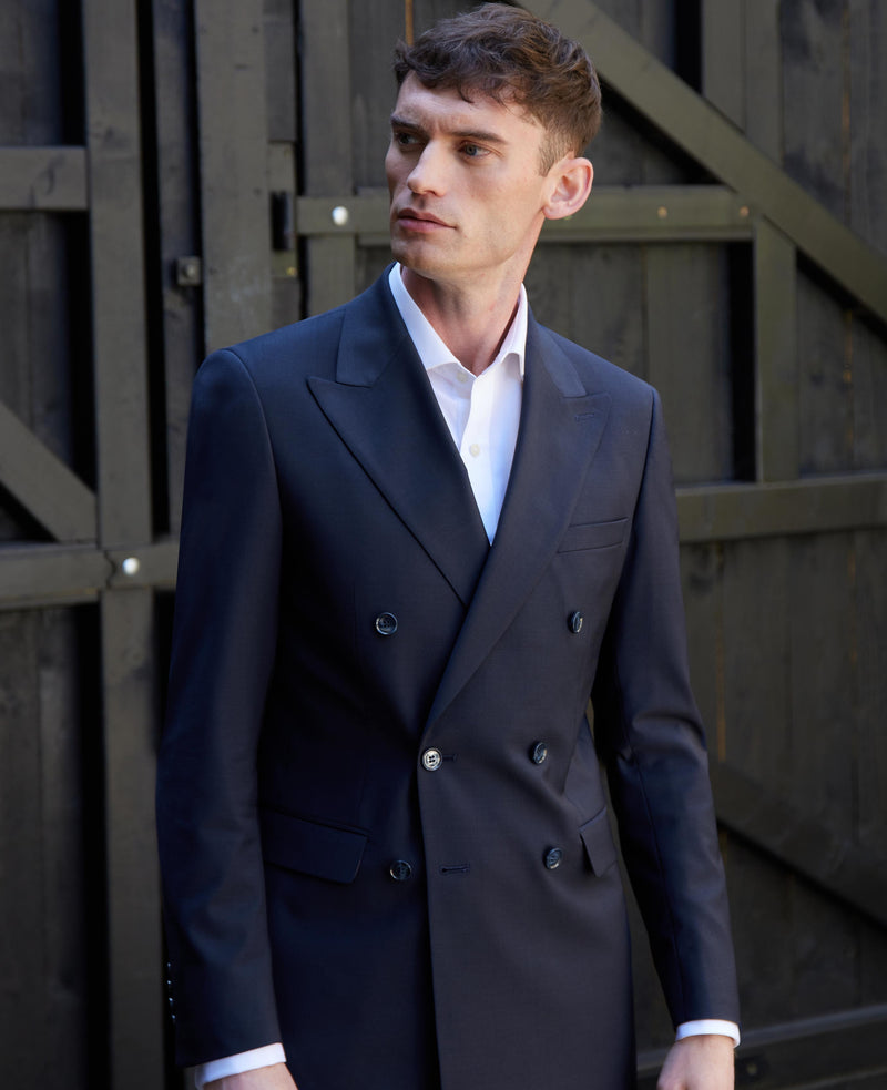 Navy Wool-Blend Double-Breasted Suit