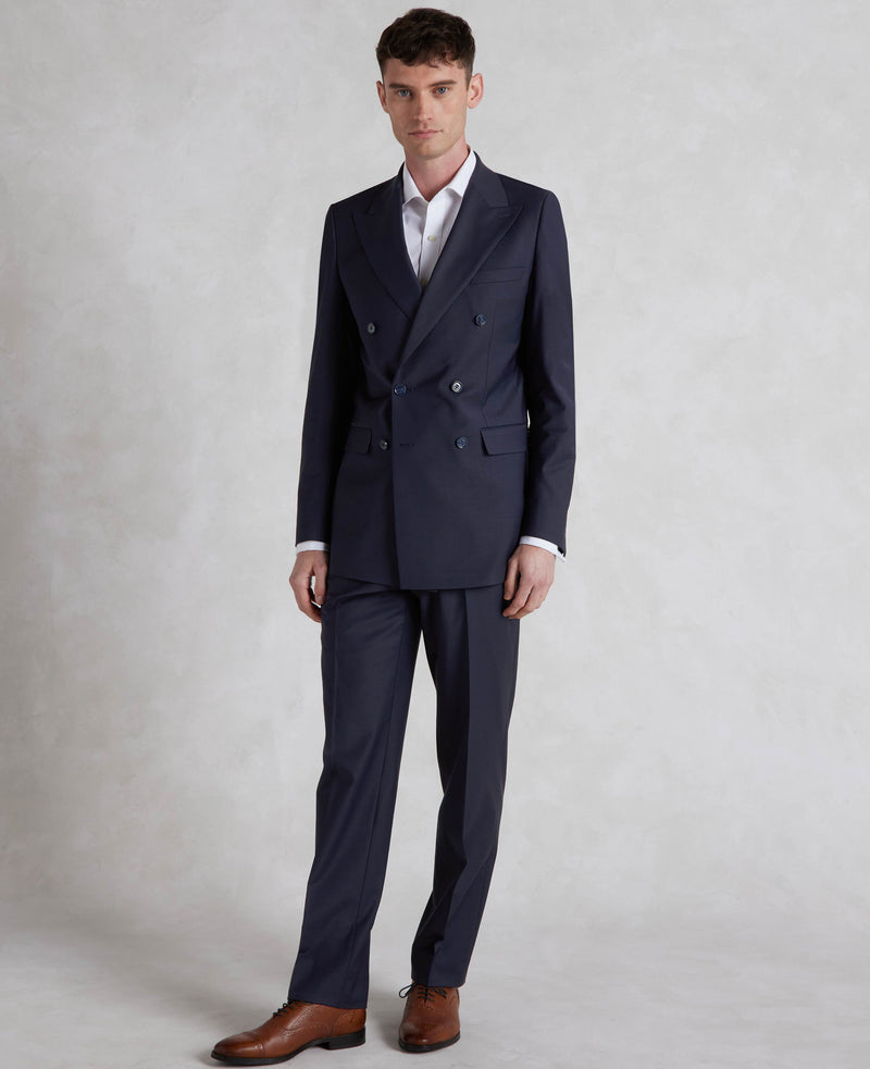 Navy Wool-Blend Double-Breasted Suit