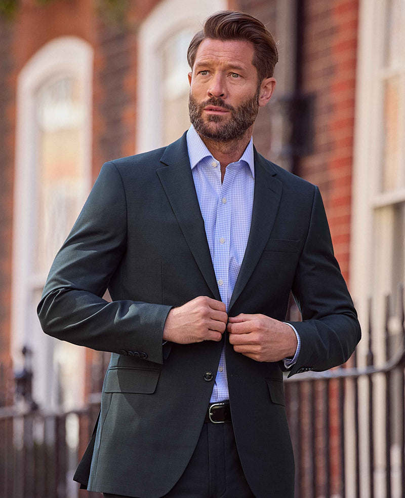 Men's Navy Wool Blend Suit Jacket model shot 2