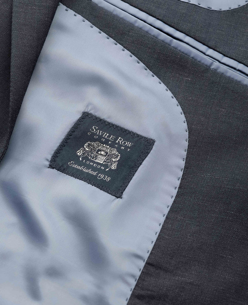 Men's Navy Wool Linen Blend Tailored Suit jacket lining