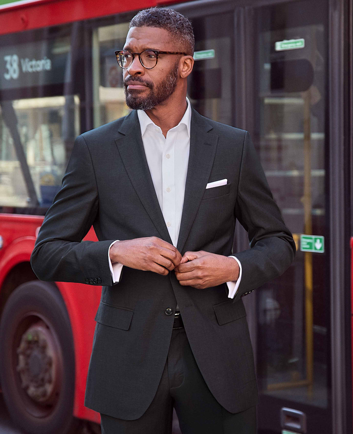 Men's Navy Wool Linen Blend Tailored Suit model shot 1