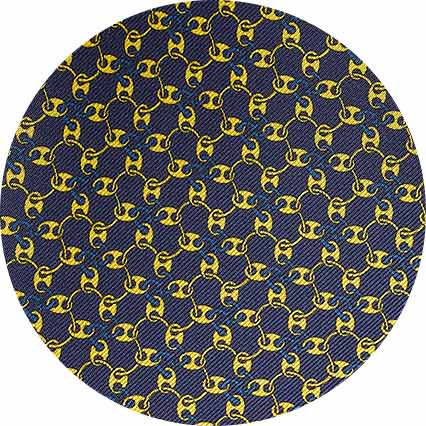 Men's Navy Yellow Chain Silk Pocket Square fabric swatch