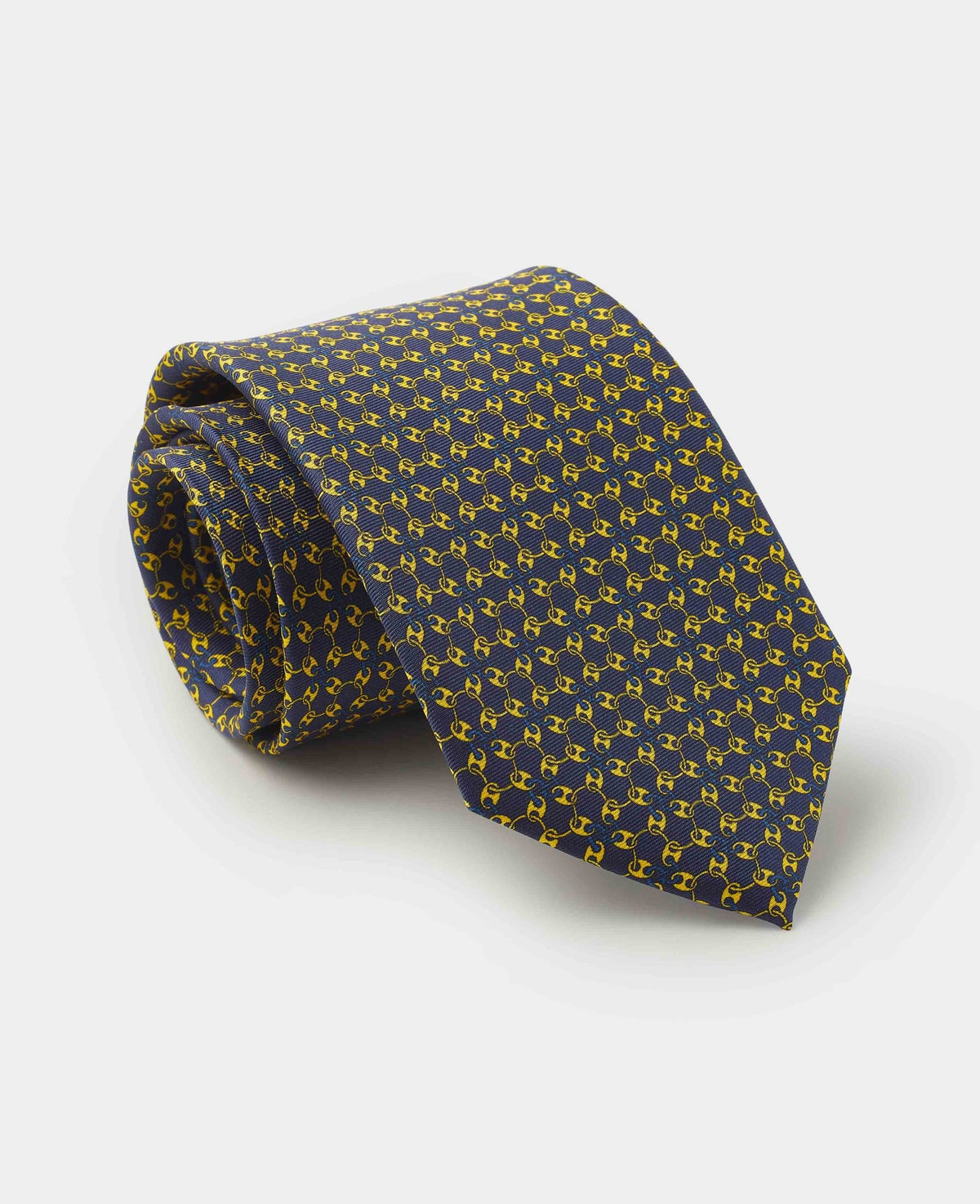 Men's Navy Yellow Chain Silk Tie rolled up